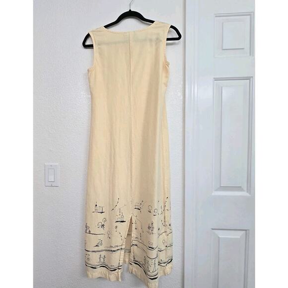 Dressing Clio Petites Women's 1990's Vintage Yellow Print Maxi Dress Size M Slit - Picture 2 of 11